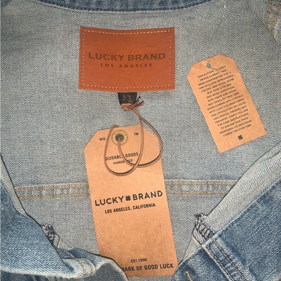 Lucky Brand Tomboy Jean Jacket Distressed Oversized Denim Trucker Size L NWT - Picture 6 of 11
